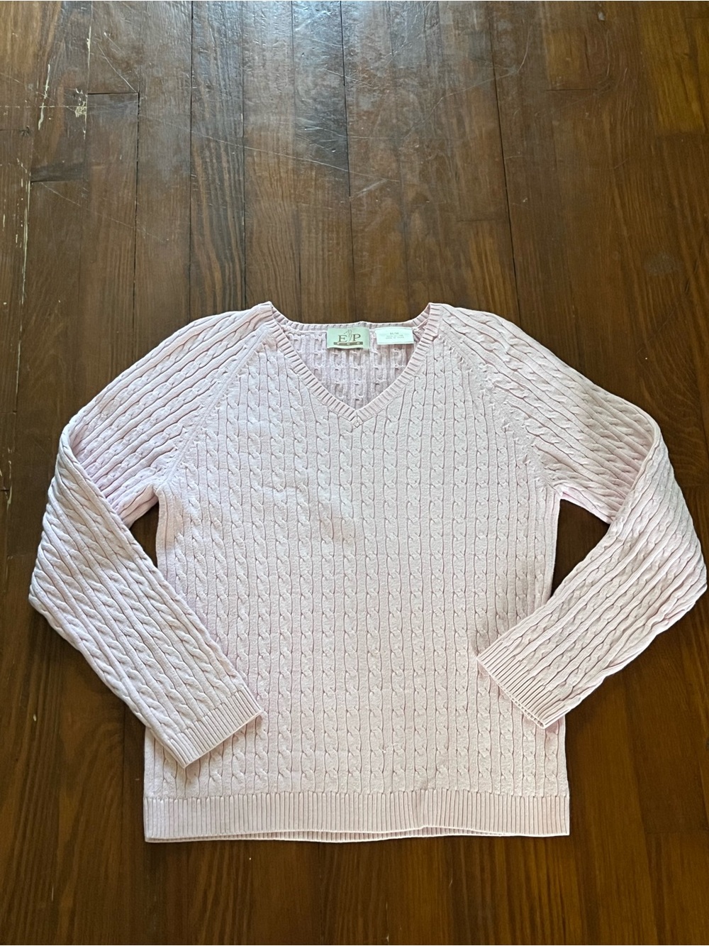 EP Pro Light Pink Cable V-Neck Sweater